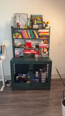 Teal Bookshelf w/ Dog Crate