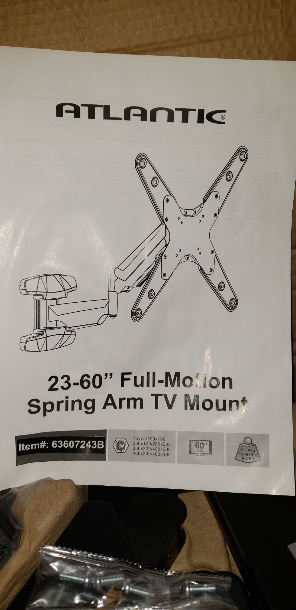 Atlantic Full Motion Tv Wall Mount (Supports up to 66lbs)