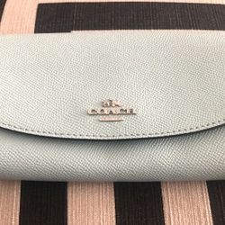 Beautiful Coach Silver Logo Wallet Baby Blue Zipper - 12 Slots 