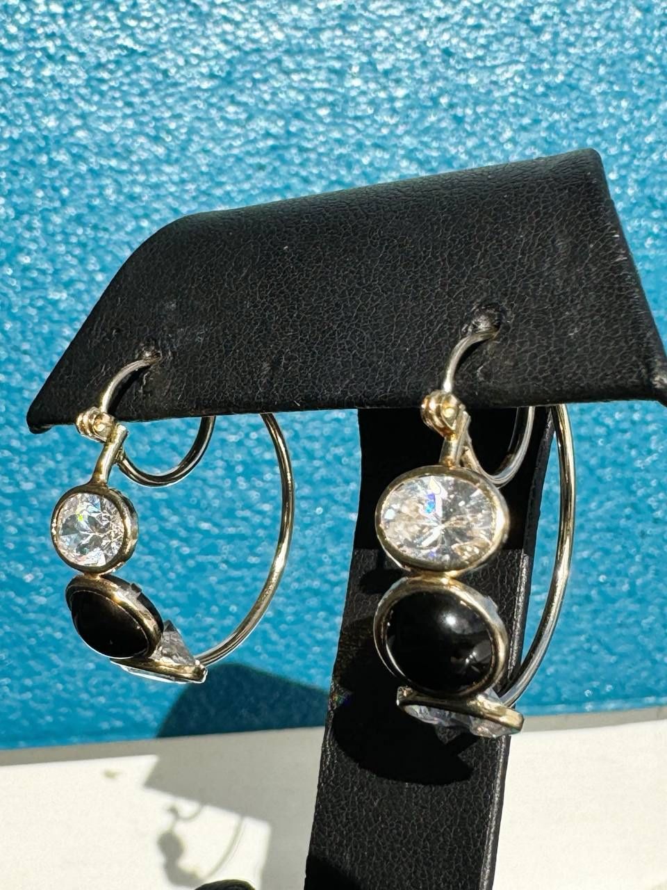 14k yellow gold stone hoop earrings