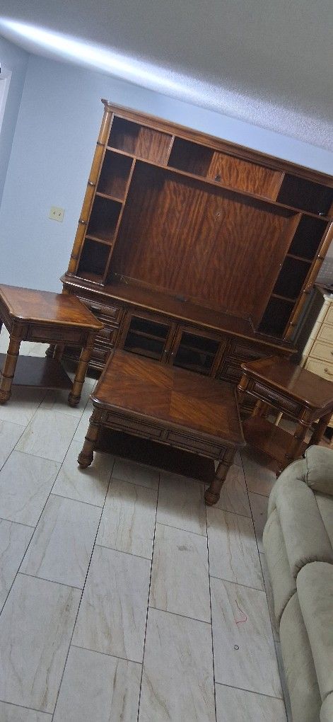 Havertys Entertainment Center With Matching Side Tables And Coffee Table