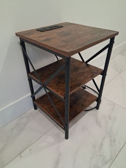 Nightstand with Built-In Charging Station - 3 Tier Storage Table
