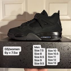 Air Jordan 4 Black Cat All Sizes 
