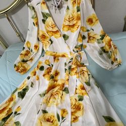 Women's V-Neck Long-Sleeved Printed  Floral Pretty Slim-Fit Dress