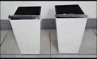 PAIR of 16" (Tall) Square White/Black Resin Planters with Irrigation ($40 - EACH PAIR) @ Lasting  Creations