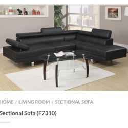 Black Faux Leather Sectional Sofa 