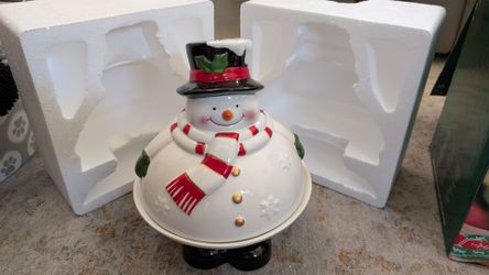 Ceramic snowman holiday cookie tray
