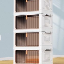 4-Tier Storage Bins w/ Lids & Doors – Stackable Organizer w/ Wheels (New)