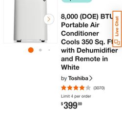 8,000 (DOE) BTU Portable Air Conditioner Cools 350 Sq. Ft. with Dehumidifier and Remote in White