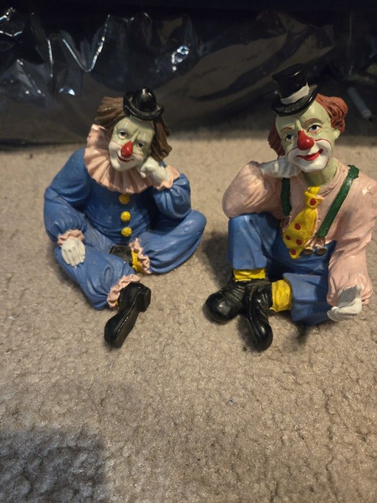 2 Vintage Clown Statues