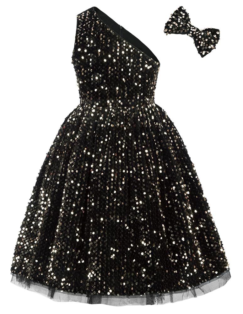 Girls Size 6 Velvet Black And Gold Sequin Dress New Pageant Birthday Flower Girl Wedding 