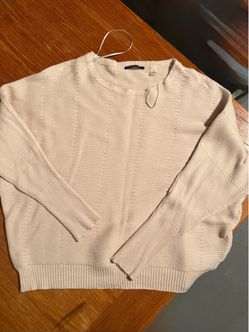 Women Pullover Sweater T Tahari Cream Viscose Stretch 3/4 Slv Round Neck Size L