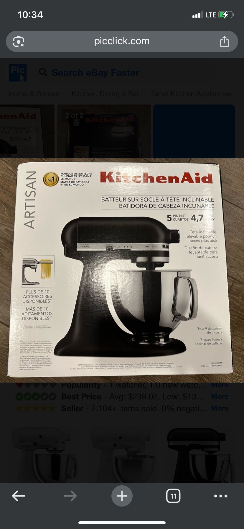 Kitchen Aid Artisan Tilt Head 5 Stand Mixer - Black Matte