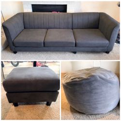 Living Room Furniture Set – Sofa, Ottoman & Bean Bag