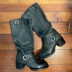 Frye Black Leather Moto Boots