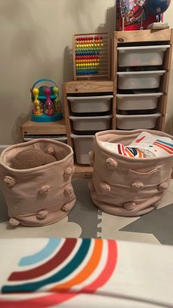 Pink Pom Pom Storage Baskets Set of 2
