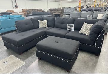 Black Sectional Sofa with Ottoman