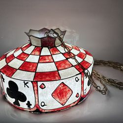 Poker Pool Table Bar Hanging Light Lamp Mancave HTF Playing Cards Heart Spade