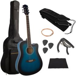 41in Acoustic Guitar - Guitar Kit with Case, Strap, Capo, Spare Strings, and Picks - Beginner Guitars for Kids and Adults by Hey Play (Blue)