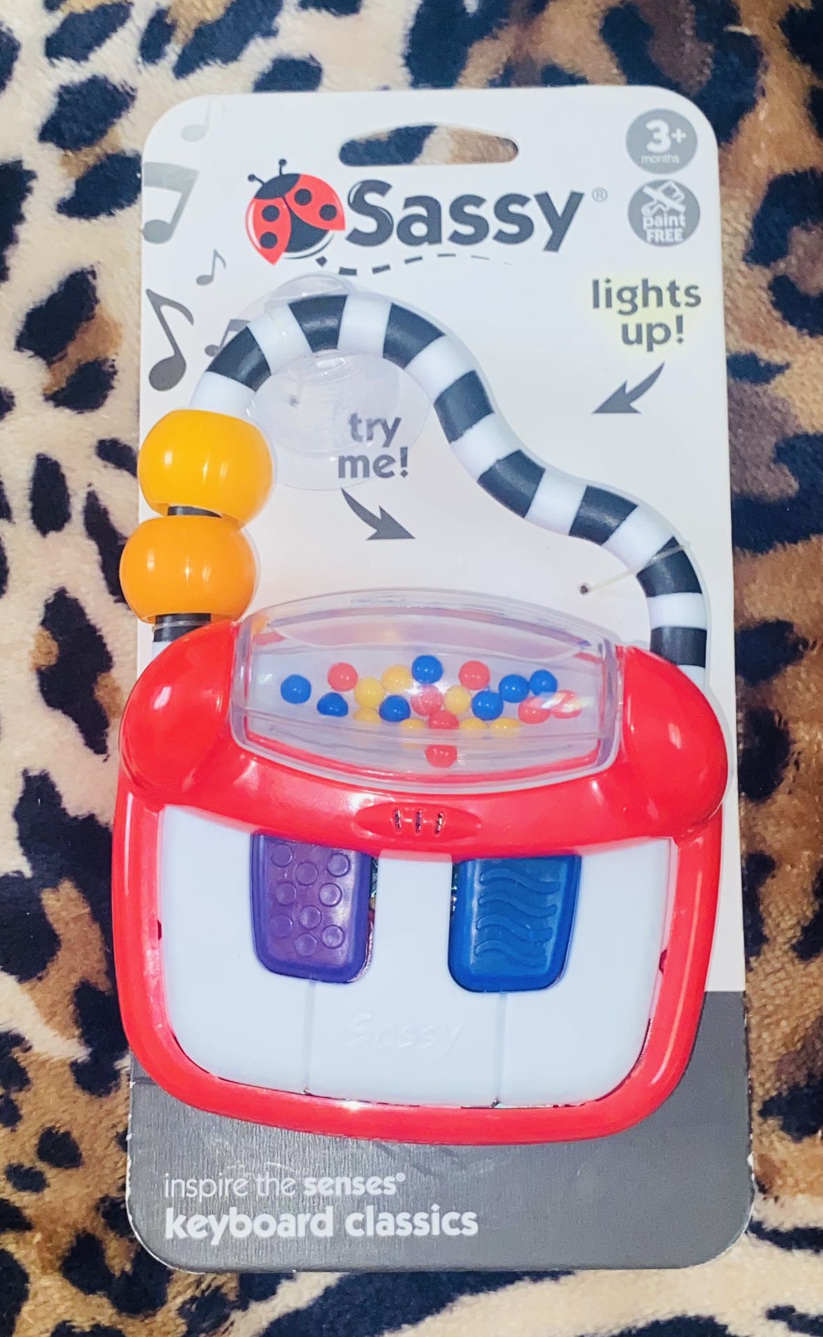3+ MONTHS🐞🖤SASSY BRAND❤️🐞LIGHT UP✨✨MUSICAL🎼KEYBOARD RATTLE TOY🔴⚫️