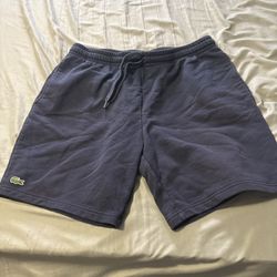 Lacoste Men Activewear Shorts XL  Blue Logo Embroidery Sweatshorts Fleece Cotton