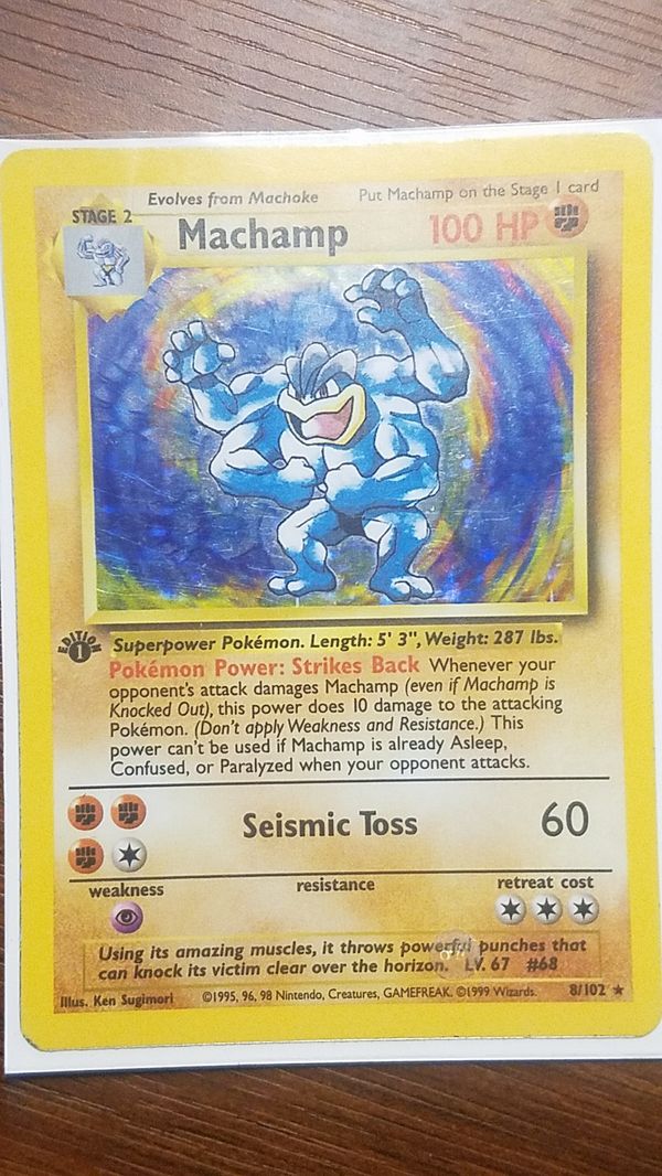 1999 1st Edition Machamp Pokemon Card Rare Card Not 100 Percent Mint