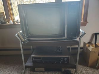 Vintage Zenith Space Command TV with ERC Stereo System and Cart