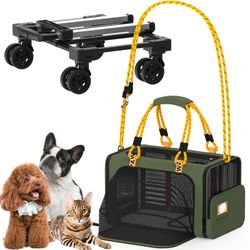PAWZIDEA Expandable Pet Carrier with Wheels, 18"x11"x11" TSA Airline Approved Cat Carrier for 2 Cats Under Seat, Collapsible Soft-Sided Small Dog Roll