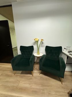 Green velvet chairs