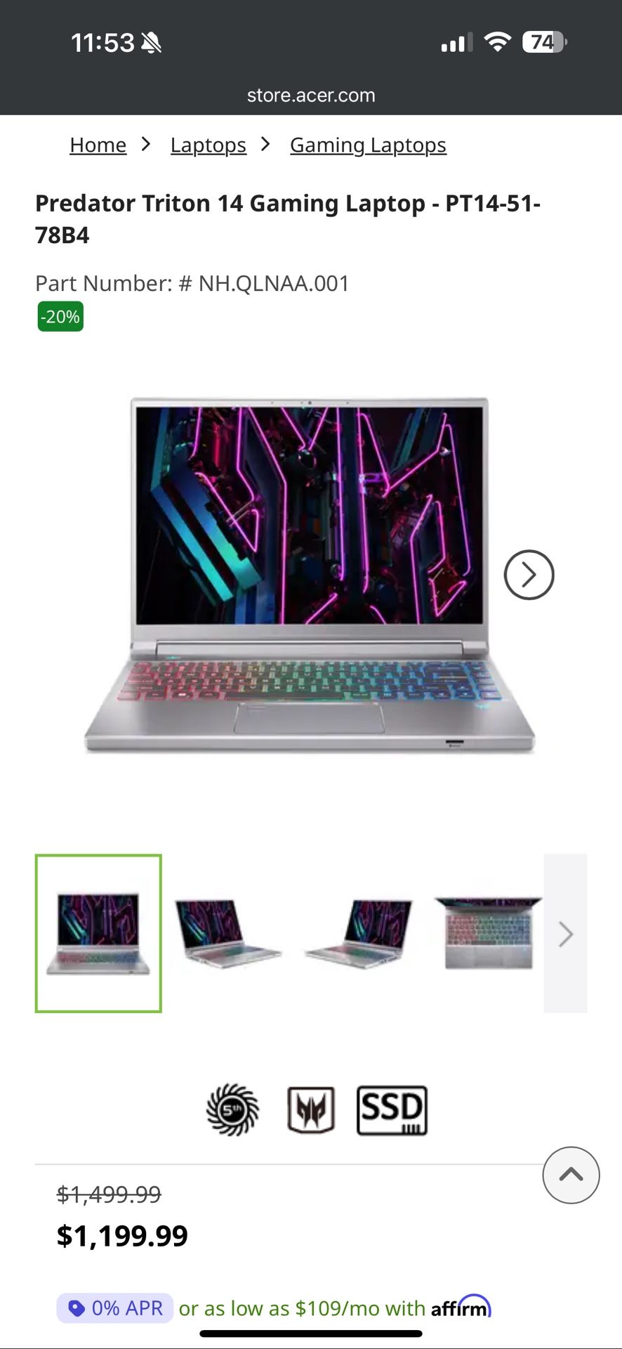 Acer Predator Triton 300 SE Gaming Laptop