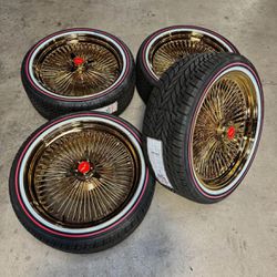 22” Zenith Style Wire Wheels Gold Center Vogue Red Line Tires (4) We Finance