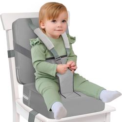 Toddler Booster Seat for Kitchen Chair & Dining Table – Waterproof PU Foam Cushion with Backrest & Safety Straps – Foldable, Lightweight Design for Ki