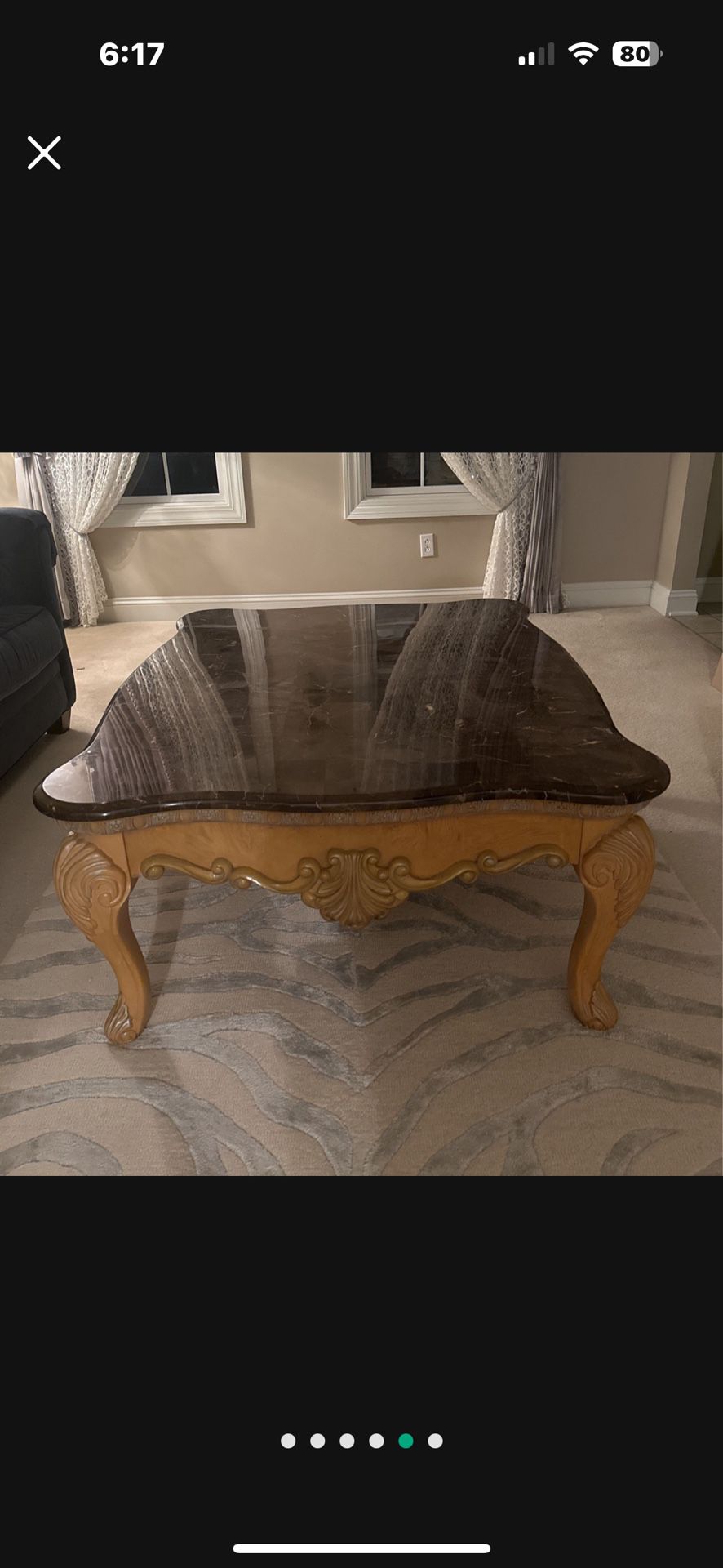Heavy Duty Coffee Table With Marble On Top With End Table 