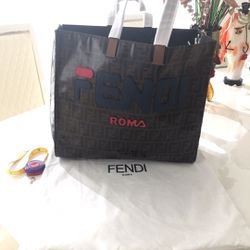 Fendi Mania Logo Shopper Tote Zucca Coated Canvas Large 