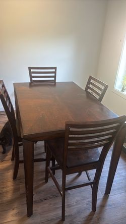 Dark Wood Counter Height Dining Table with 4 Chairs