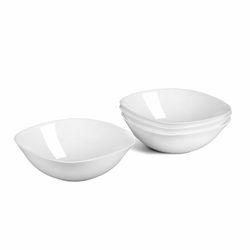 25OZ White Opal Glass Cereal And Soup Bowl Set Of 4, Dishwasher & Microwave Safe 7.5 Inch Square Bow