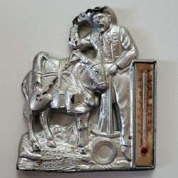 Vintage Knott's Berry Farm Metal Souvenir Wall Plaque Thermometer Prospector And Mule