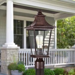 Tannery Bronze Finish Die-Cast Aluminium Outdoor Post Lantern with Clear Glass
