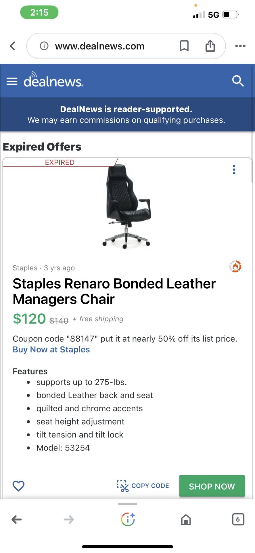 staples renaro bonded leather managers chair for Sale in El Cajon