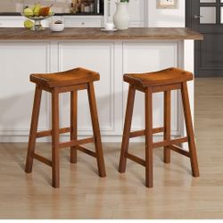 Finnian Saddle Solid Wood Counter Height Stool Set of 2 - Saddle Kitchen Stool Dining Height Stools for Dining, Armless Counter Chair Seating, Perfect