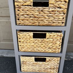 Grey Wood Wicker Basket Storage Stand 14x14x26