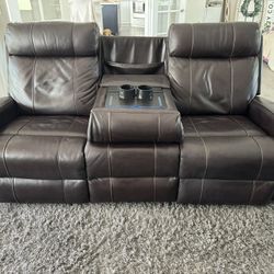 Brown Leather Reclining Sofa