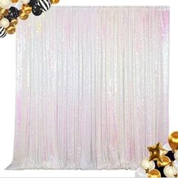 ShinyBeauty 7FTX7FT Iridescent White Sequin Backdrop | Glitter Wedding Photo Booth Background | Sparkly Shimmer Baby Shower Decor | No Dropping Sequin