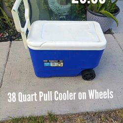 38qt. Pull Along Cooler On Wheels