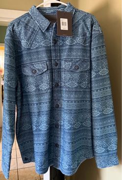 Blue Aztec Print Button-Up Flannel Shirt