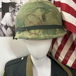 Vietnam Era M1 Helmet And Mitchell Cover, With Liner