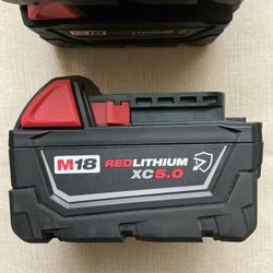Milwaukee. M18 Lithium-lon XC 5.0Ah Extended Capacity Resistant Battery.