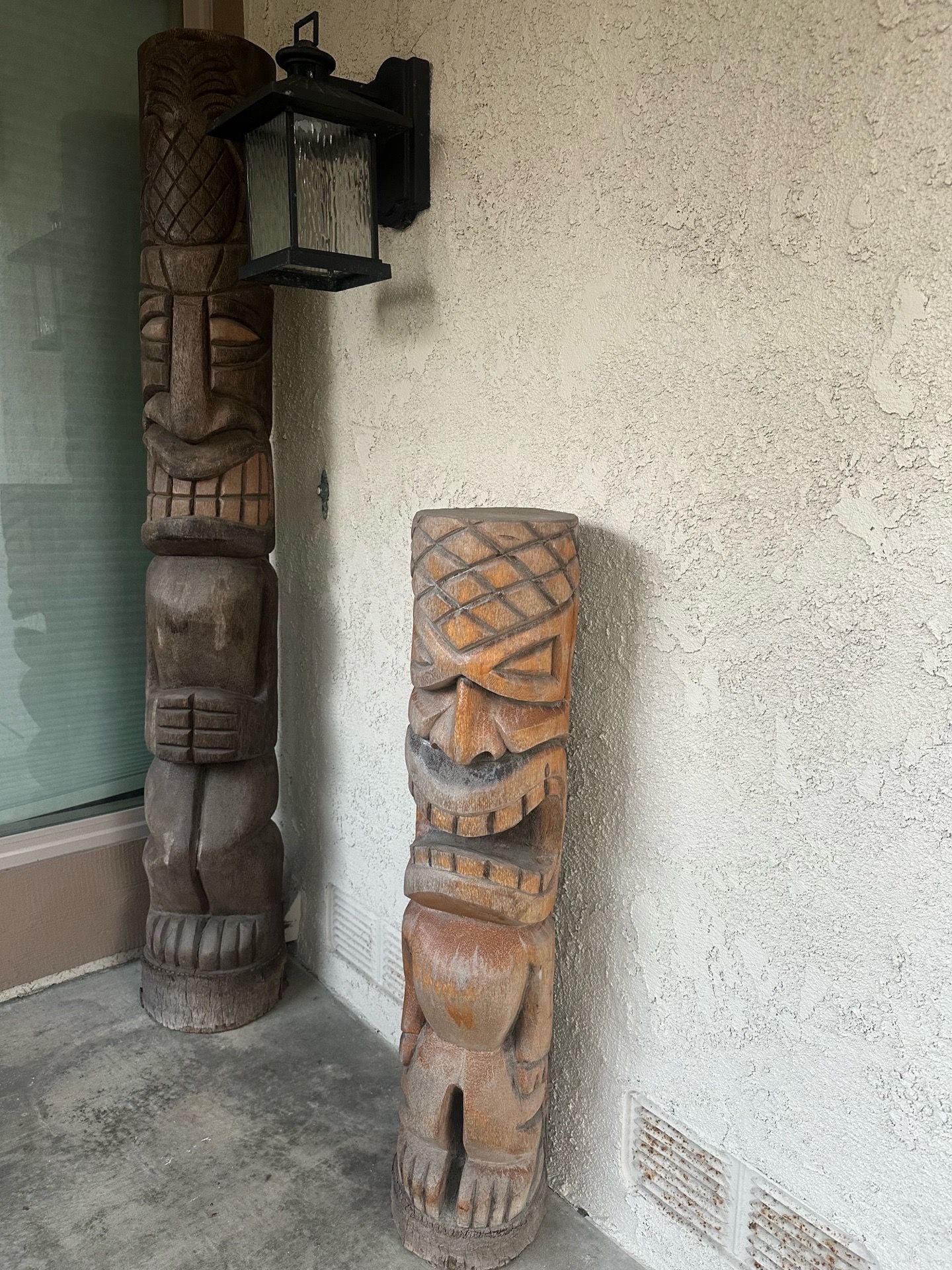 Set of two solid wood Totem Tiki poles