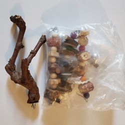 Bird toys and natural wooden Perch