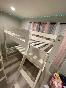 White Wood Loft Bed with Ladder